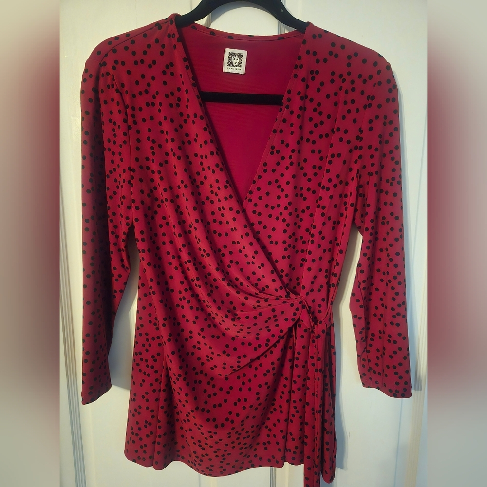 Anne Klein Red Polka Dot Blouse